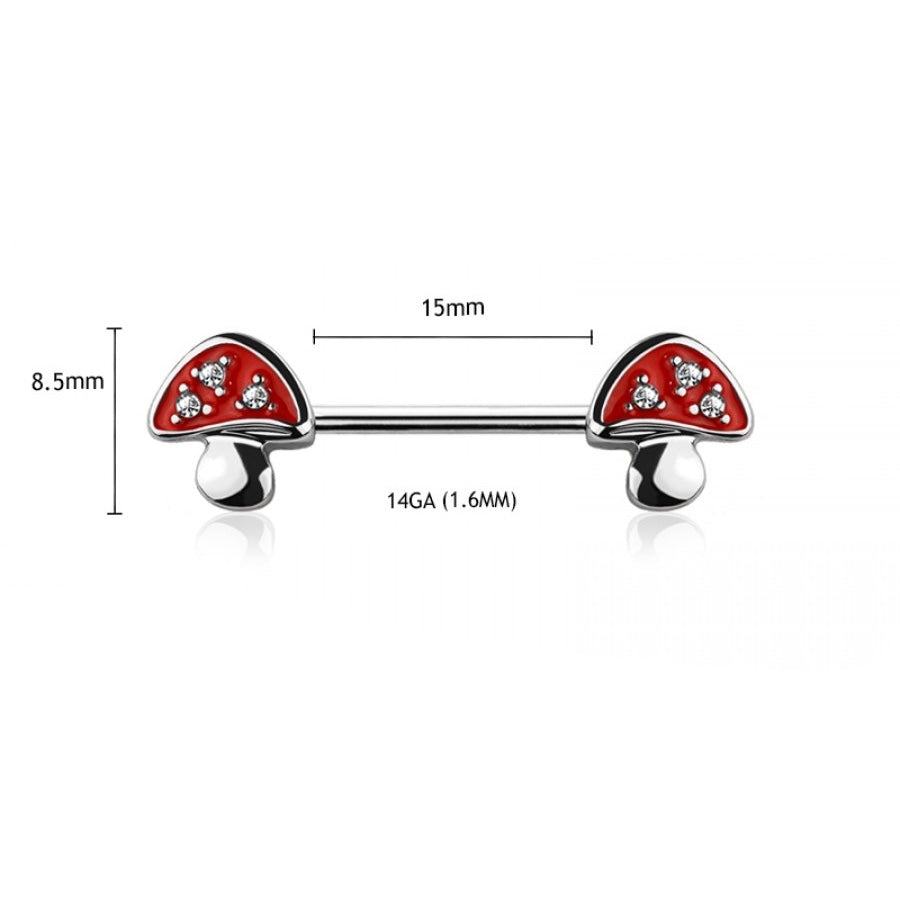 Surgical Steel 14 Gauge CZ Mushroom Nipple Barbell - Pair