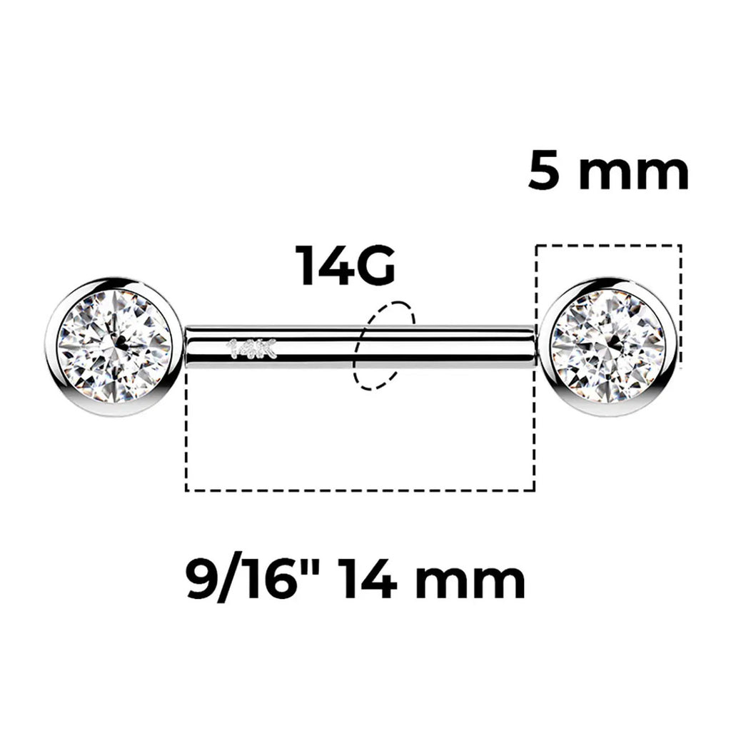 14 Karat Solid Gold Nipple Ring Barbell 14 Gauge Threadless - Pair - Kruelty - Photo 5