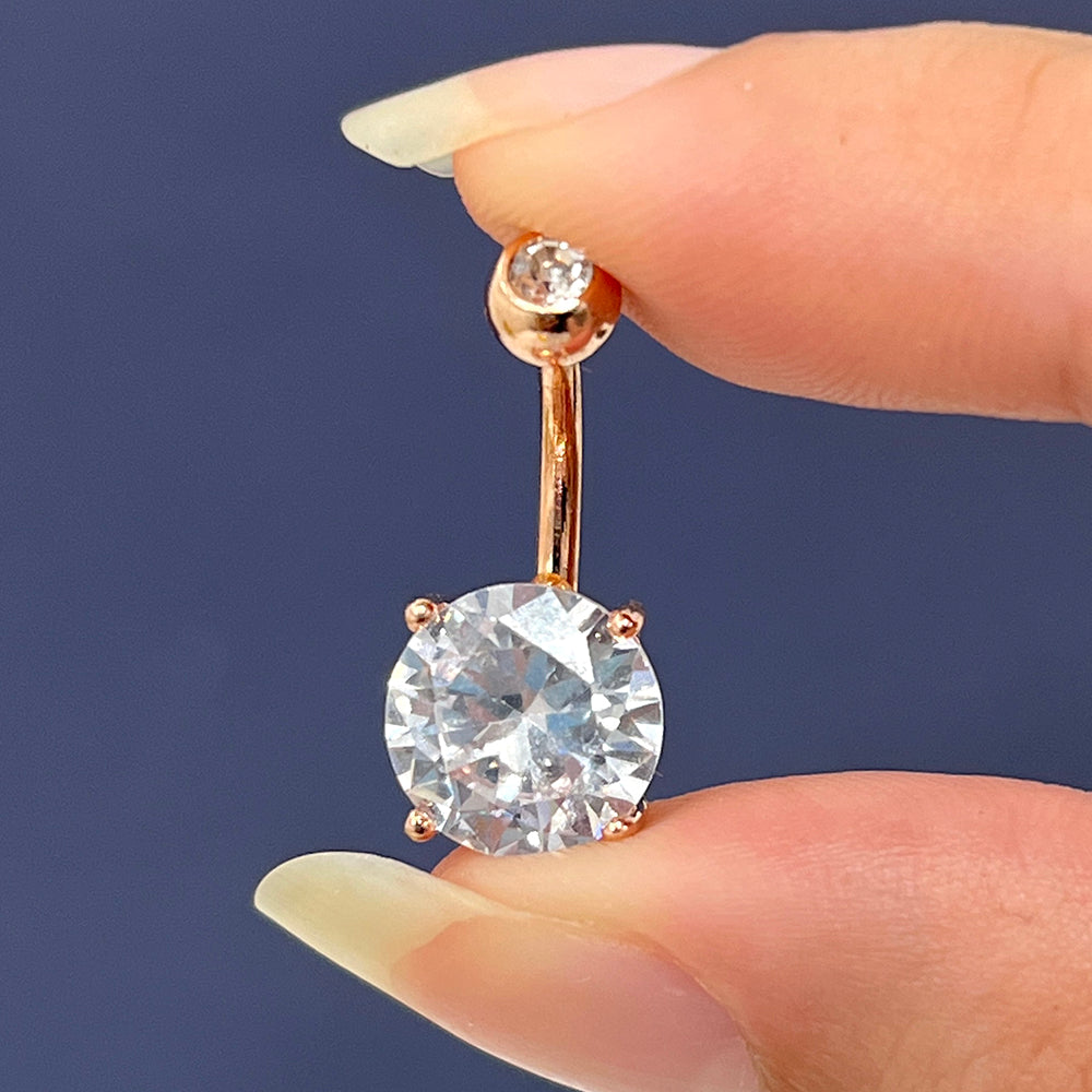 Rose Gold PVD Surgical Steel 14 Gauge Belly Ring with Large CZ - photo 5