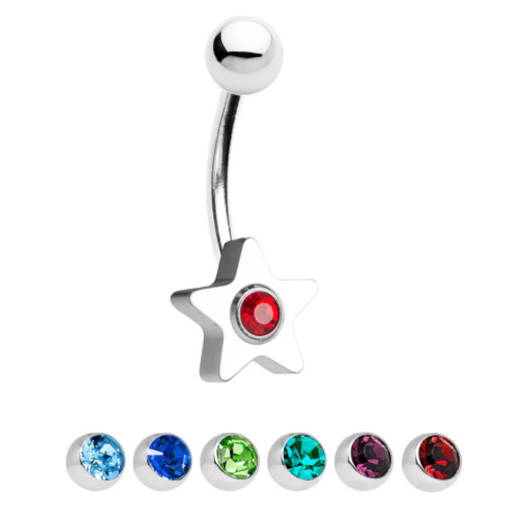 Surgical Steel 14 Gauge Belly Ring with Crystal CZ Star