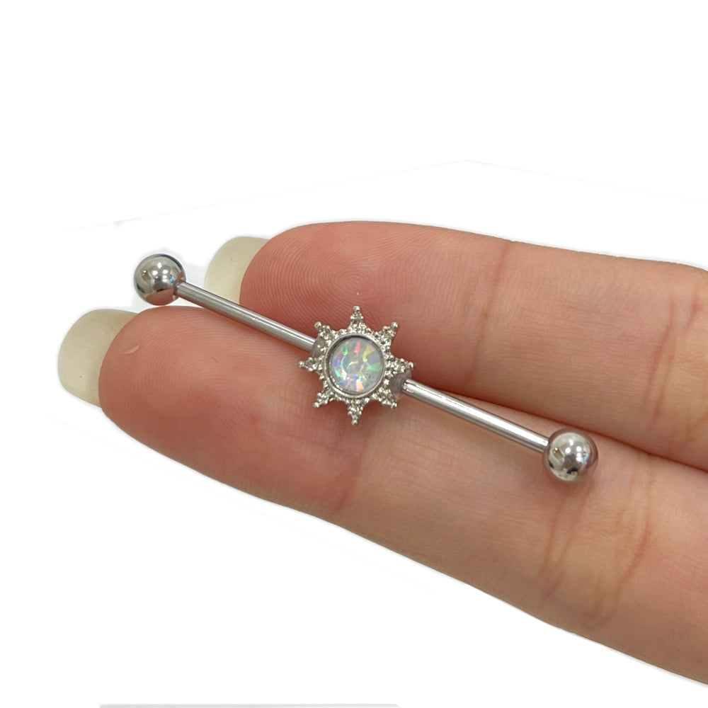 Surgical Steel 14 Gauge Industrial Barbell with Opal Sun - photo 2