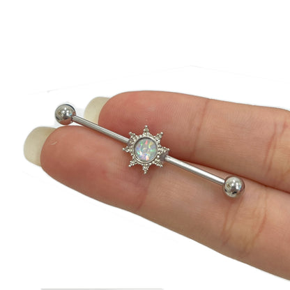 Surgical Steel 14 Gauge Industrial Barbell with Opal Sun - photo 2