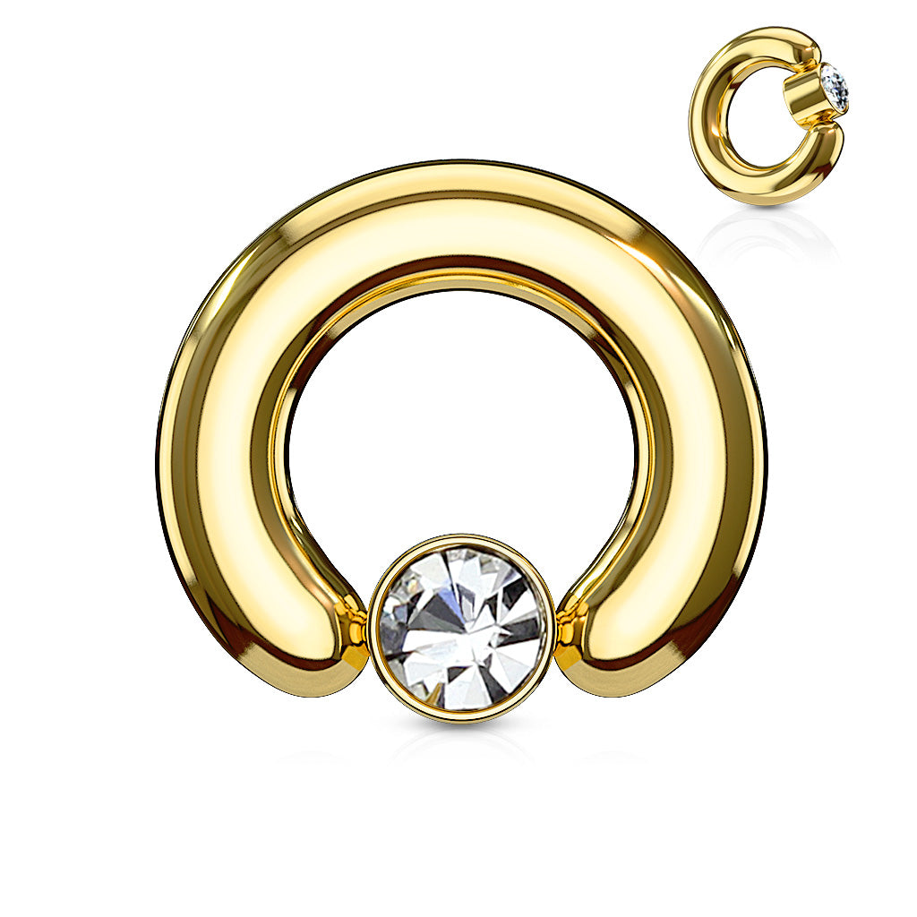 IP Gold Surgical Steel 12 to 2 Gauge Crystal Captive Ring