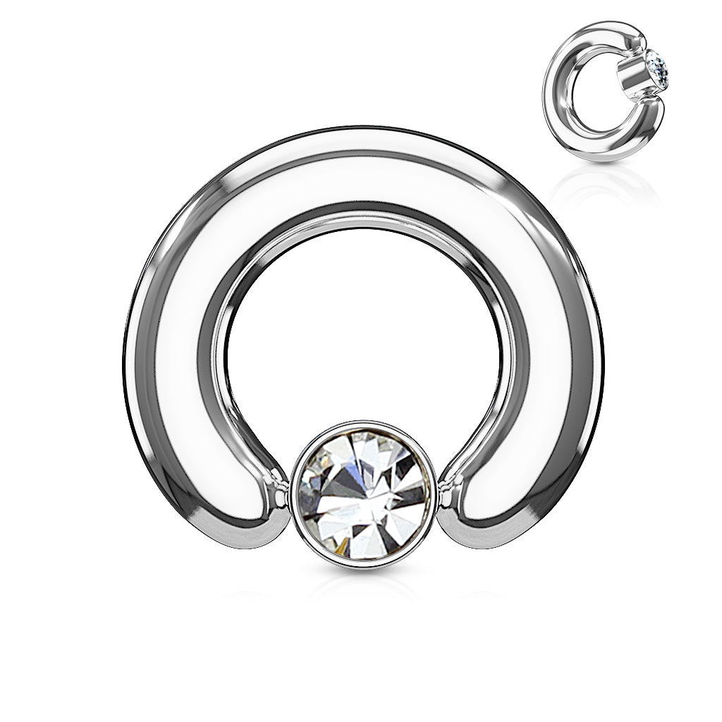 Surgical Steel 12 to 2 Gauge Crystal Cylinder Captive Ring