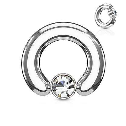 Surgical Steel 12 to 2 Gauge Crystal Cylinder Captive Ring