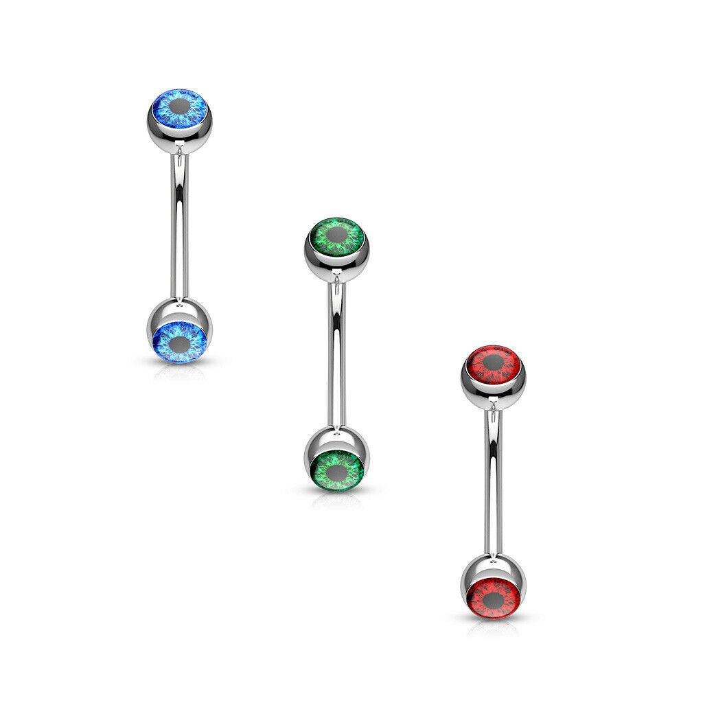 Surgical Steel 16 Gauge Curved Eyebrow Barbell with Eyeball Inlay
