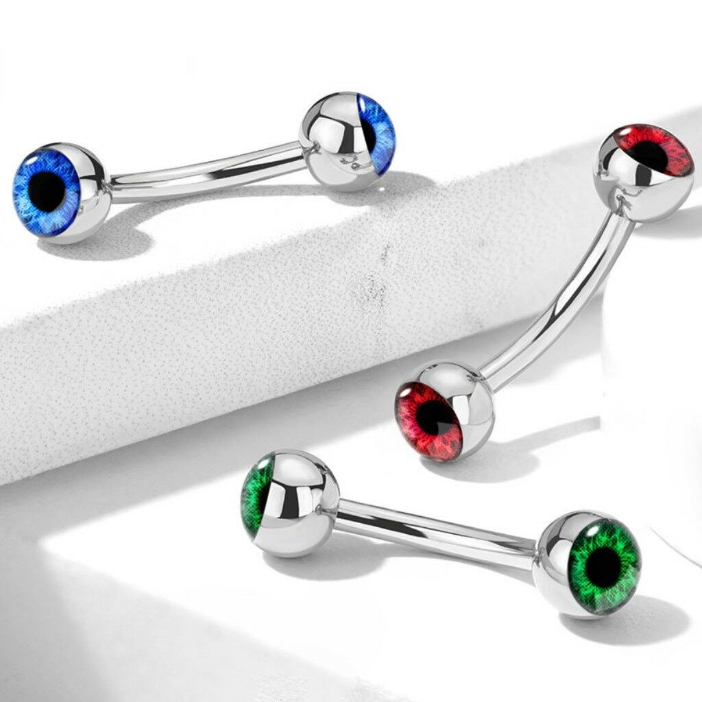 Surgical Steel 16 Gauge Curved Eyebrow Barbell with Eyeball Inlay - photo 3