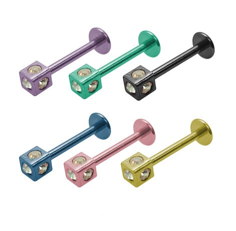Titanium 16 Gauge Labret Monroe with Cubed CZ Jewel