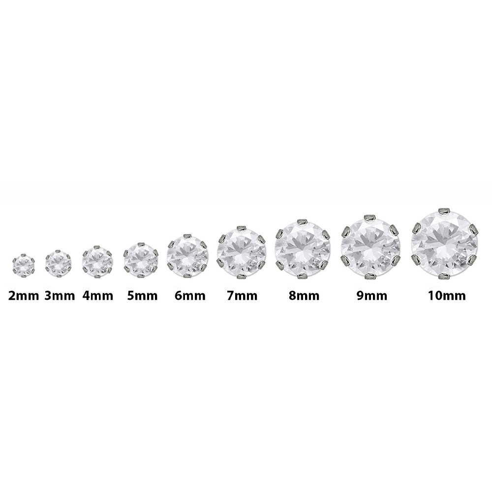 Surgical Steel 20 Gauge Cubic Zirconia Stud Earrings - Pair