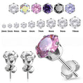 Surgical Steel 20 Gauge Cubic Zirconia Stud Earrings - Pair