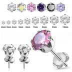 Surgical Steel 20 Gauge Cubic Zirconia Stud Earrings - Pair