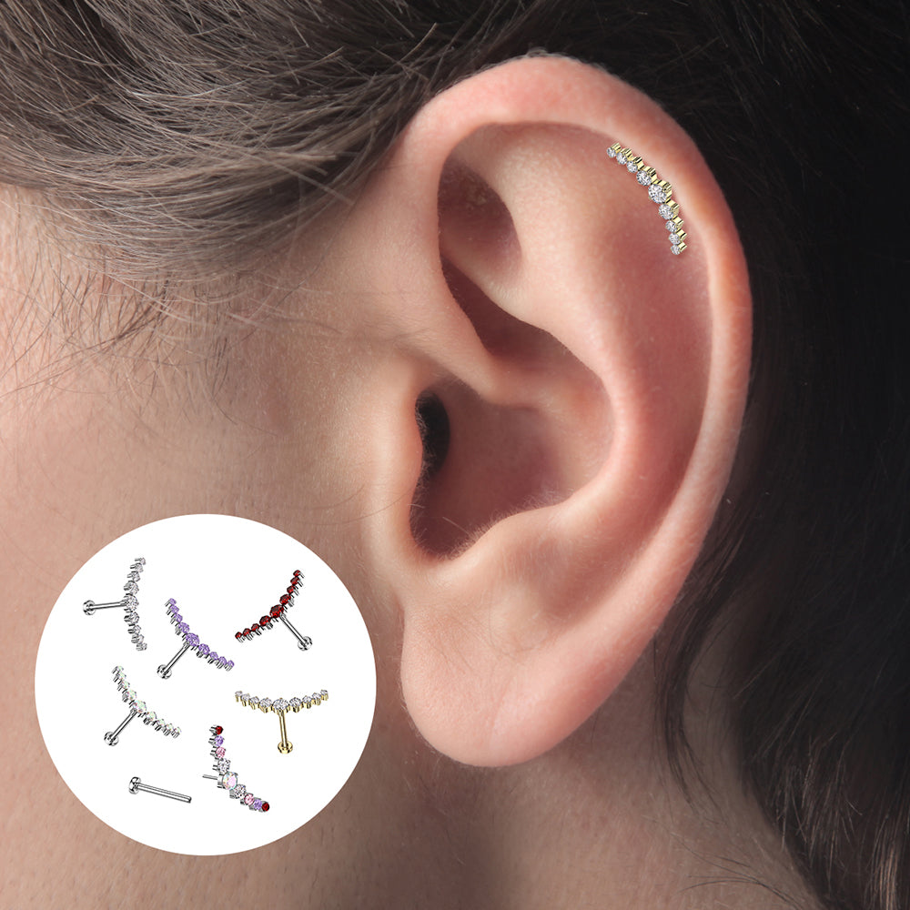 Titanium 18 Gauge Curved CZ Climber Flat Back Labret Stud - photo 10