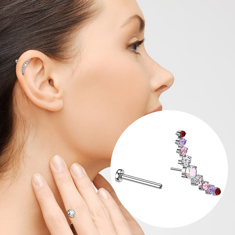 Titanium 18 Gauge Curved CZ Climber Flat Back Labret Stud - photo 3