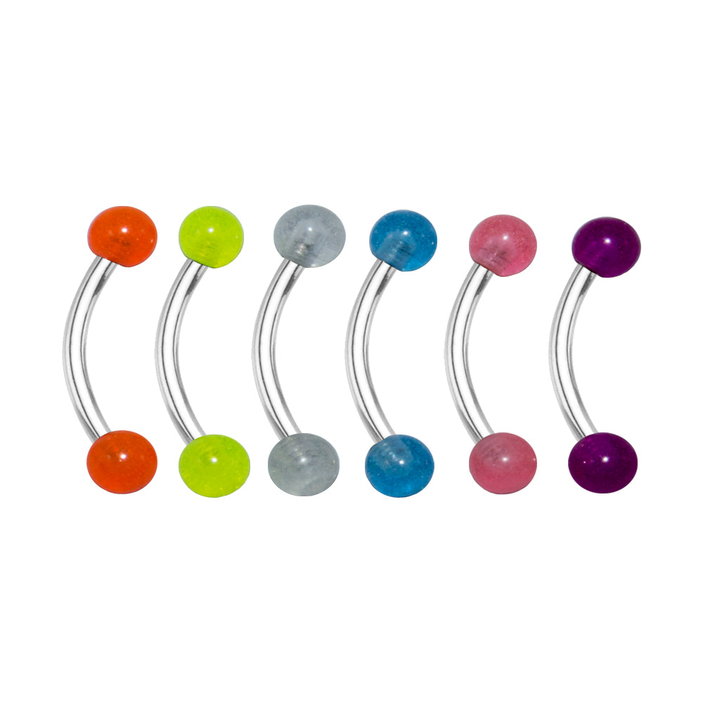 Surgical Steel Curved Barbells 16 Gauge Glow in the Dark - 6 Pack