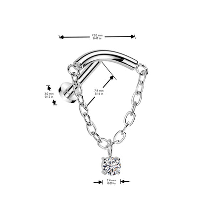 Titanium Threadless Curved Labret 16G & 18G 8mm with CZ Chain - photo 2