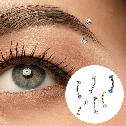 Titanium Curved Eyebrow Barbell 16G 8mm with CZ - photo 3