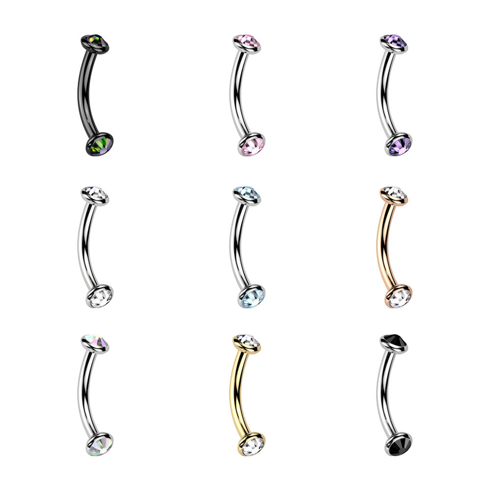 Titanium Curved Eyebrow Barbell 16G 8mm with CZ