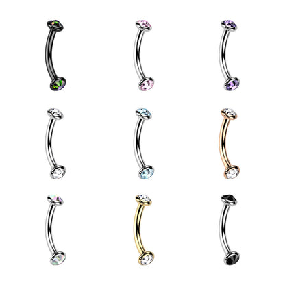 Titanium Curved Eyebrow Barbell 16G 8mm with CZ