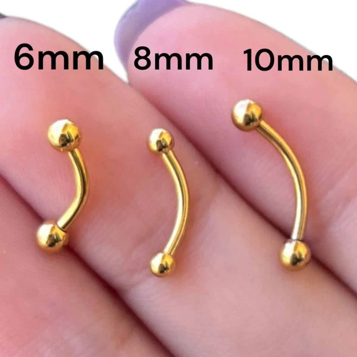 Surgical Steel PVD Gold Curved Eyebrow Barbell 16 Gauge