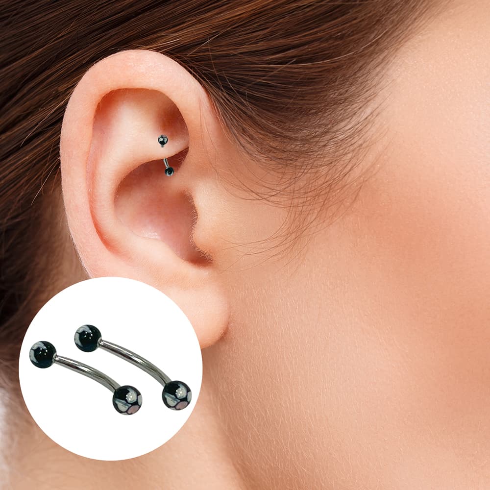 Surgical Steel Curved Barbell 16 Gauge with Hand Painted Flowers - photo 5