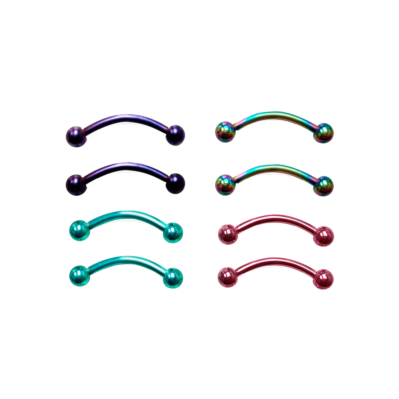 Surgical Steel Anodized Curved Barbell Tongue Ring 14 Gauge - 8 Pack