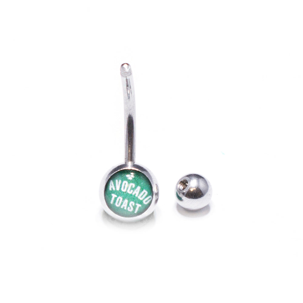 Surgical Steel Belly Ring 14 Gauge with Avocado Toast Design