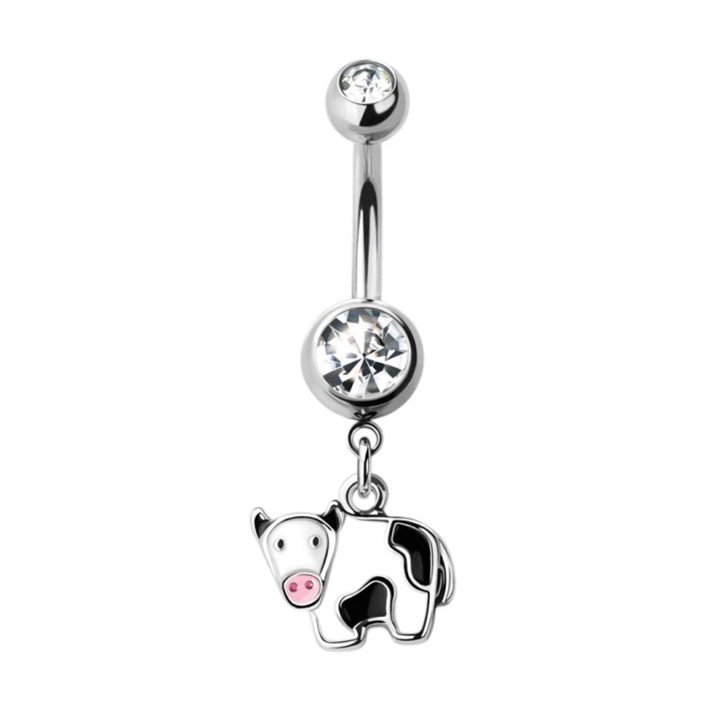 Surgical Steel Belly Ring 14G 10mm with Cute Cow Dangle