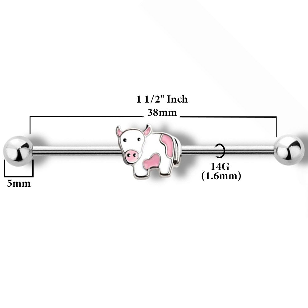 Surgical Steel 14 Gauge Industrial Barbell with Cute Cow - photo 2