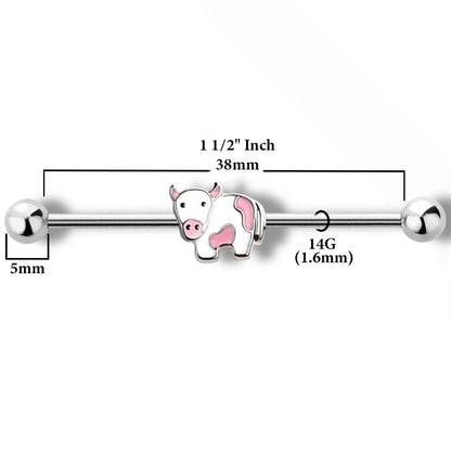Surgical Steel 14 Gauge Industrial Barbell with Cute Cow - photo 2