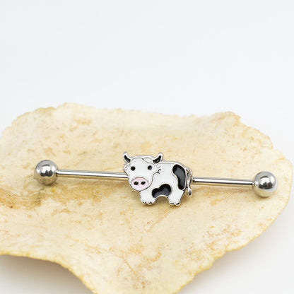 Surgical Steel 14 Gauge Industrial Barbell with Cute Cow - photo 4
