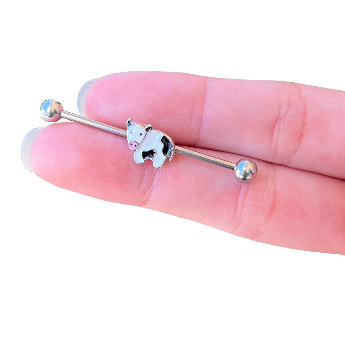 Surgical Steel 14 Gauge Industrial Barbell with Cute Cow - photo 8