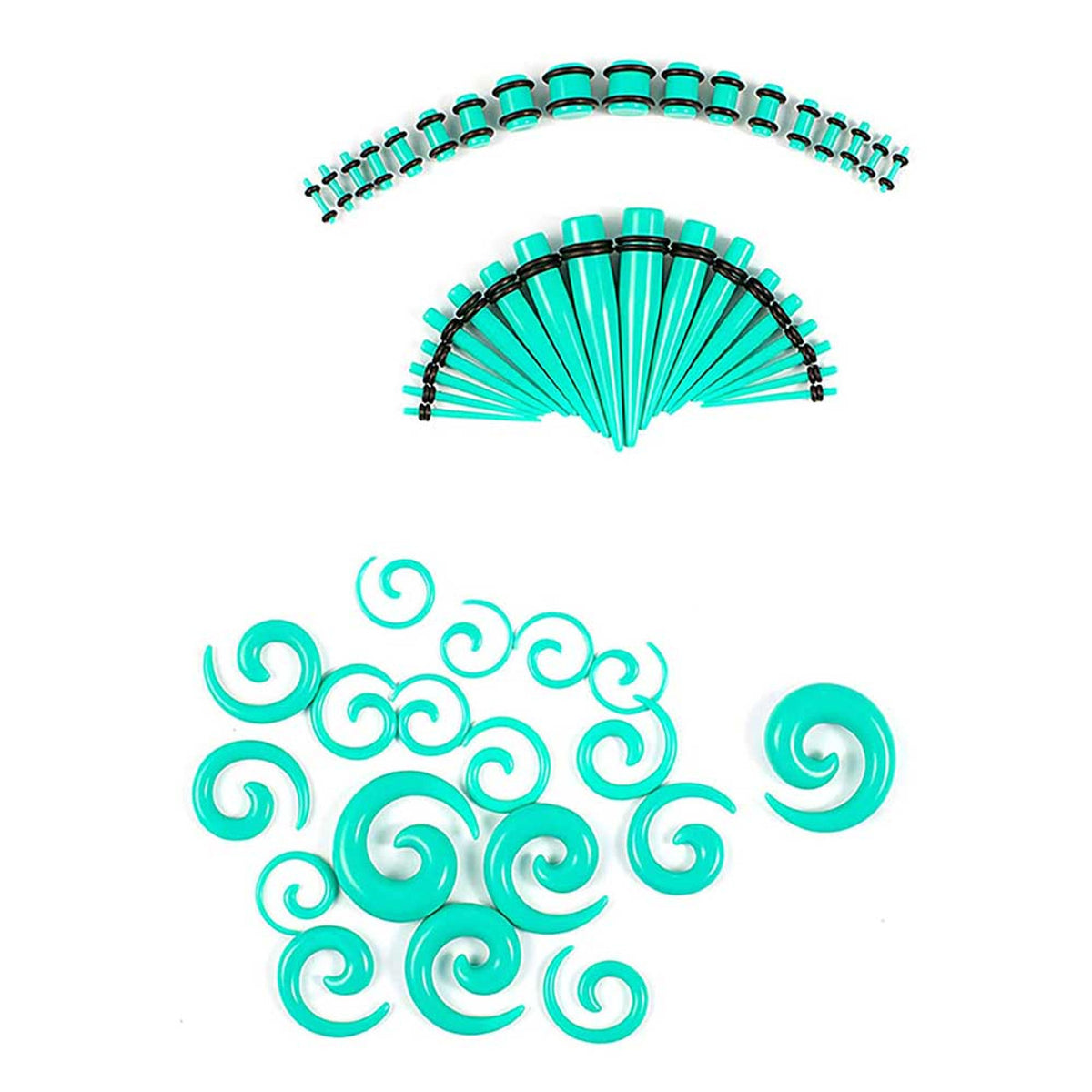 Cyan Acrylic 14 to 00 Gauge Ear Gauges Plugs Spiral Tapers - 54 Pack