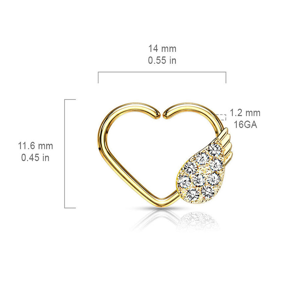 Surgical Steel 16 Gauge CZ Angel Wing Heart Bendable Hoop Ring - photo 3