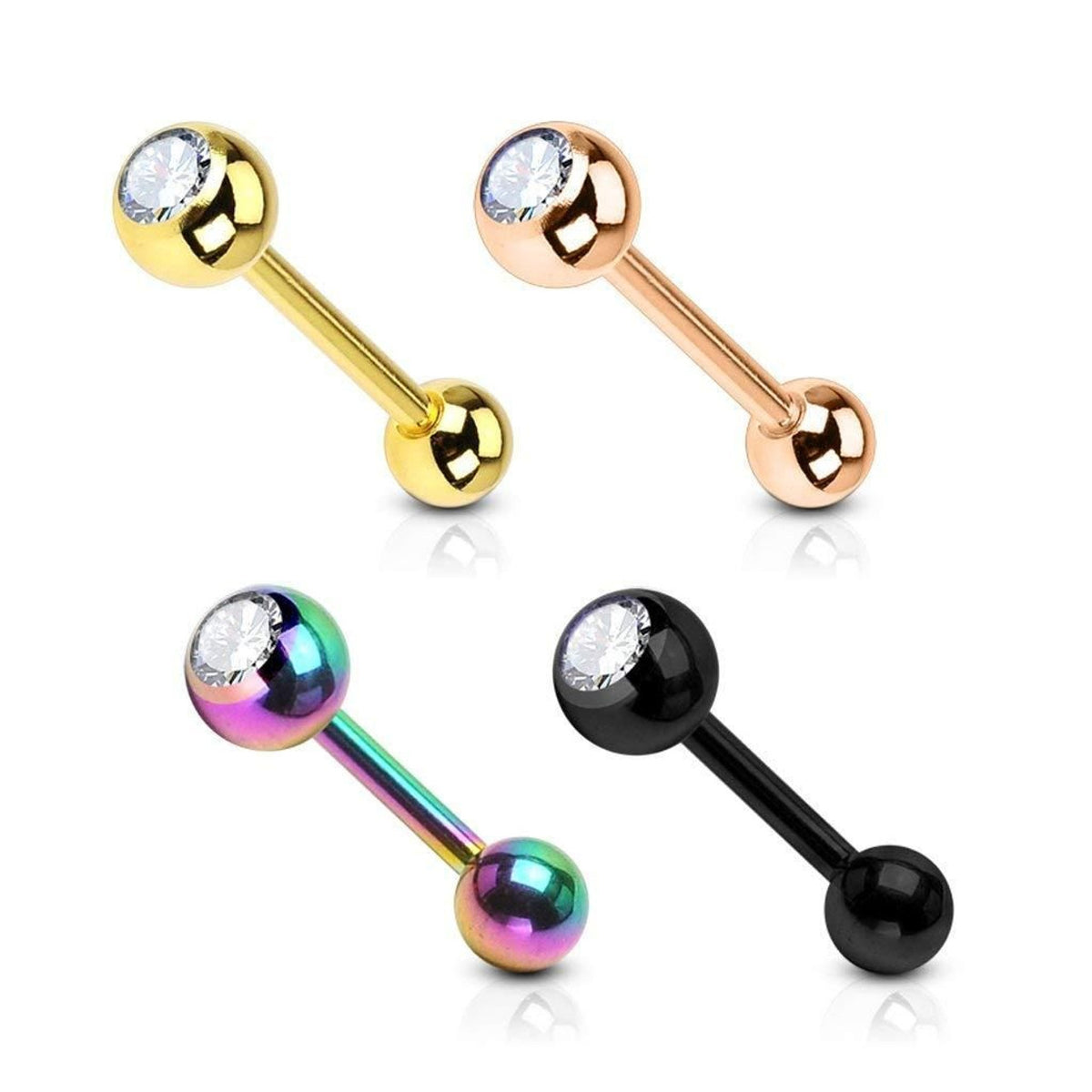 Surgical Steel 14 Gauge PVD Straight Barbell with Crystal CZ Ball