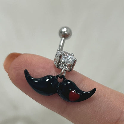 Surgical Steel 14 Gauge Belly Ring with CZ Dangling Mustache - photo 3