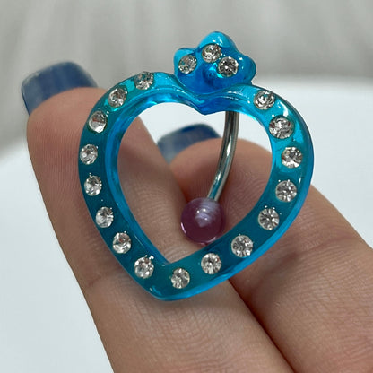 Surgical Steel Reverse Belly Button Ring 14G with Light Blue Heart - photo 2