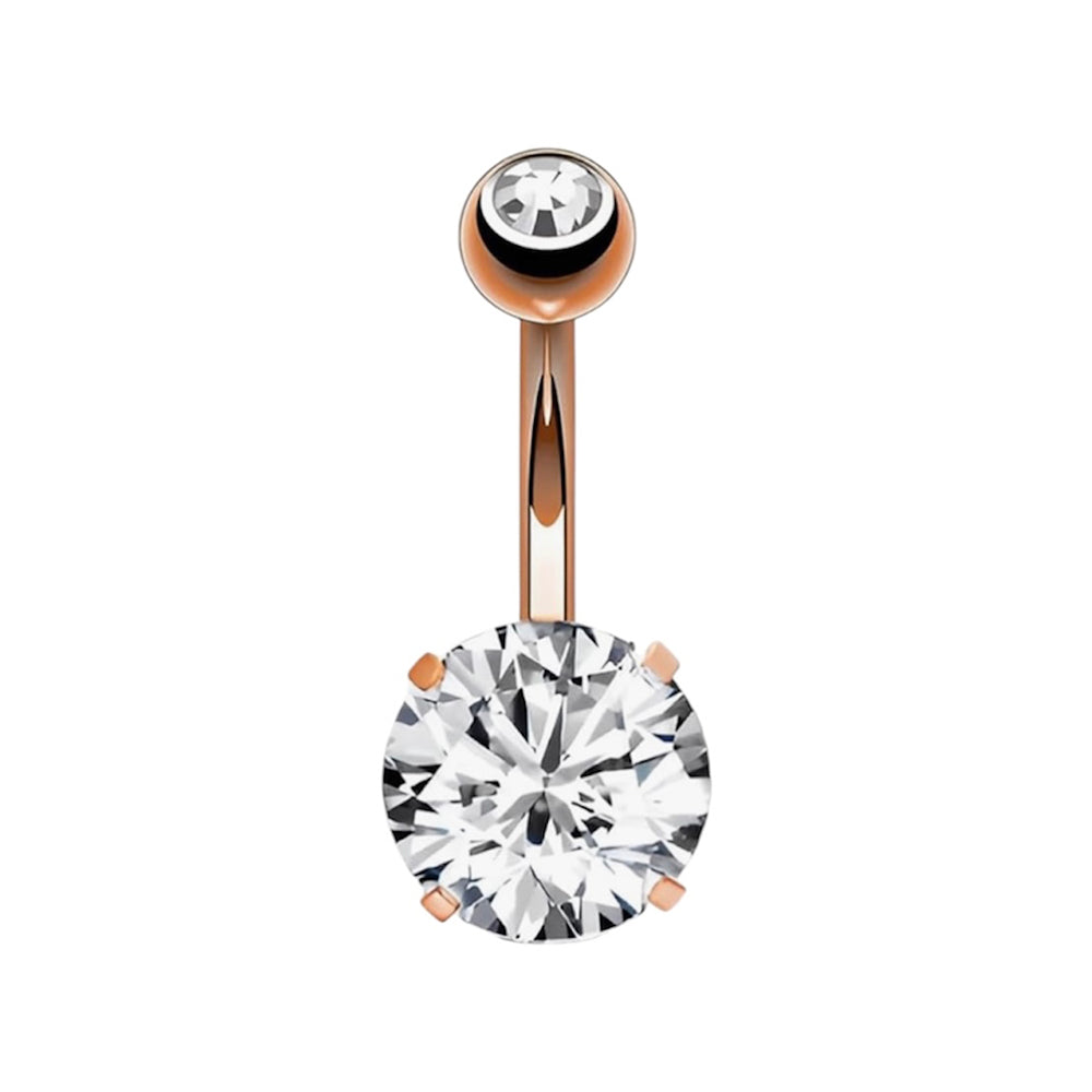 Rose Gold PVD Surgical Steel 14 Gauge Belly Ring with Large CZ