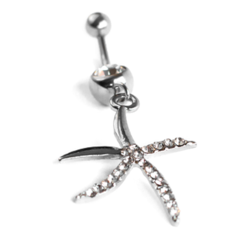Surgical Steel 14 Gauge Belly Ring with CZ Dangle Starfish - photo 2