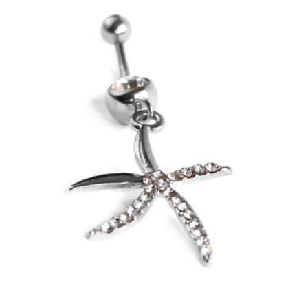 Surgical Steel 14 Gauge Belly Ring with CZ Dangle Starfish - photo 2