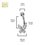 14K Solid Gold 14 Gauge CZ Butterfly Belly Button Ring