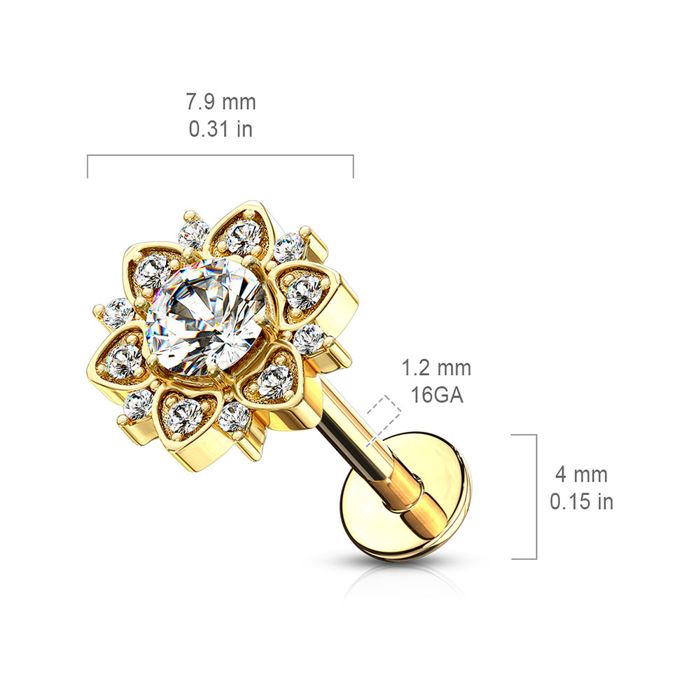 Surgical Steel 16 Gauge Labret Stud with CZ Flower Center - photo 2