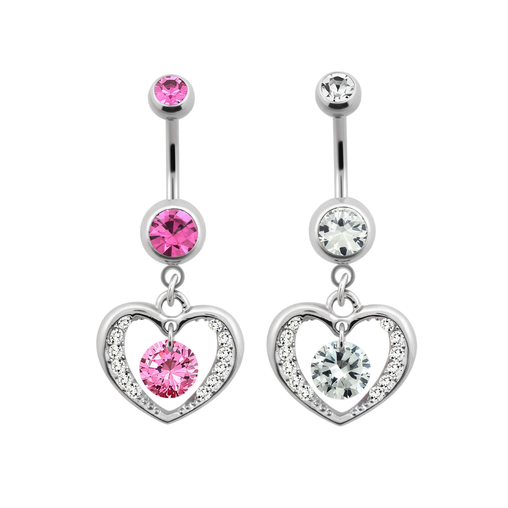 Titanium 14 Gauge Belly Button Ring CZ with Heart Dangle Center