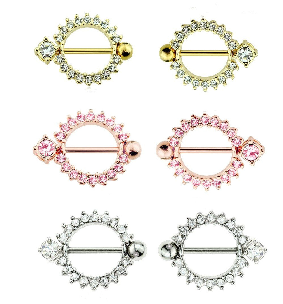 Surgical Steel 14 Gauge Nipple Shield with CZ Circle of Life - Pair
