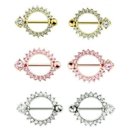 Surgical Steel 14 Gauge Nipple Shield with CZ Circle of Life - Pair
