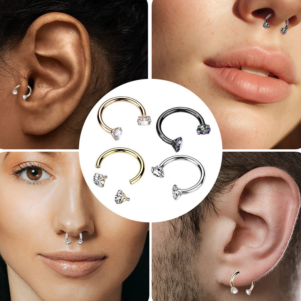Titanium Horseshoe Barbell 16 Gauge 8mm with Prong CZ - 4 Colors - photo 2