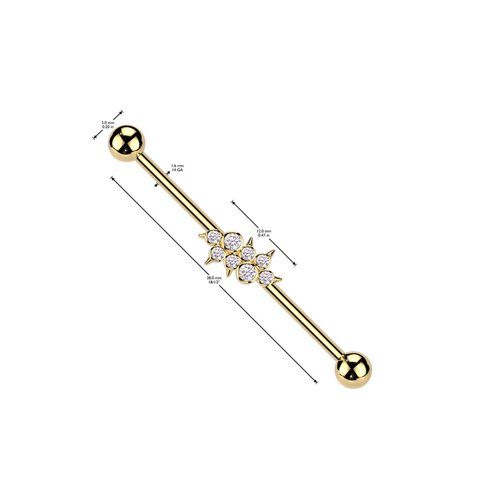 Surgical Steel Industrial Barbell 14G with CZ Spikes - 2 Colors - photo 2