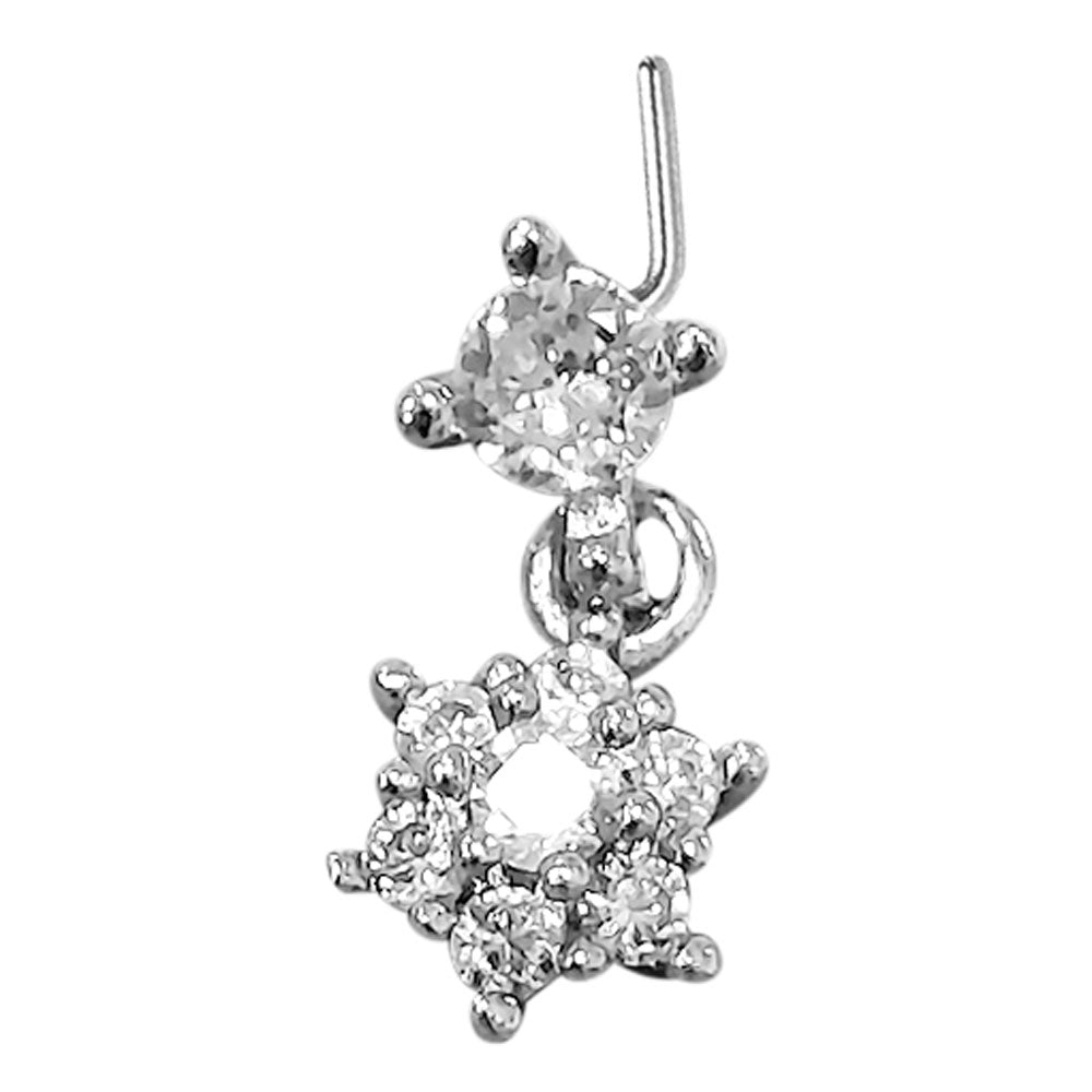 Surgical Steel L-Shaped Nose Stud 20G 6mm with Dangle Flower CZ - photo 7
