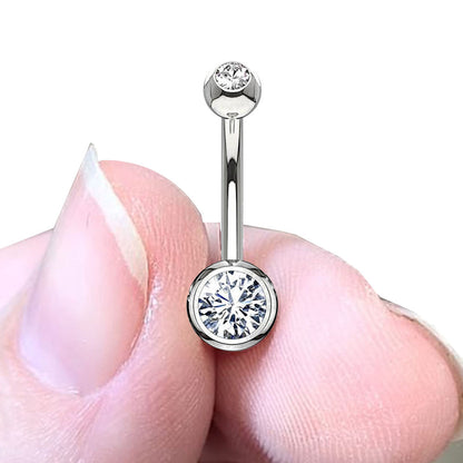14K Solid Gold 14 Gauge Curved Barbell Belly Ring with Double CZ - photo 2