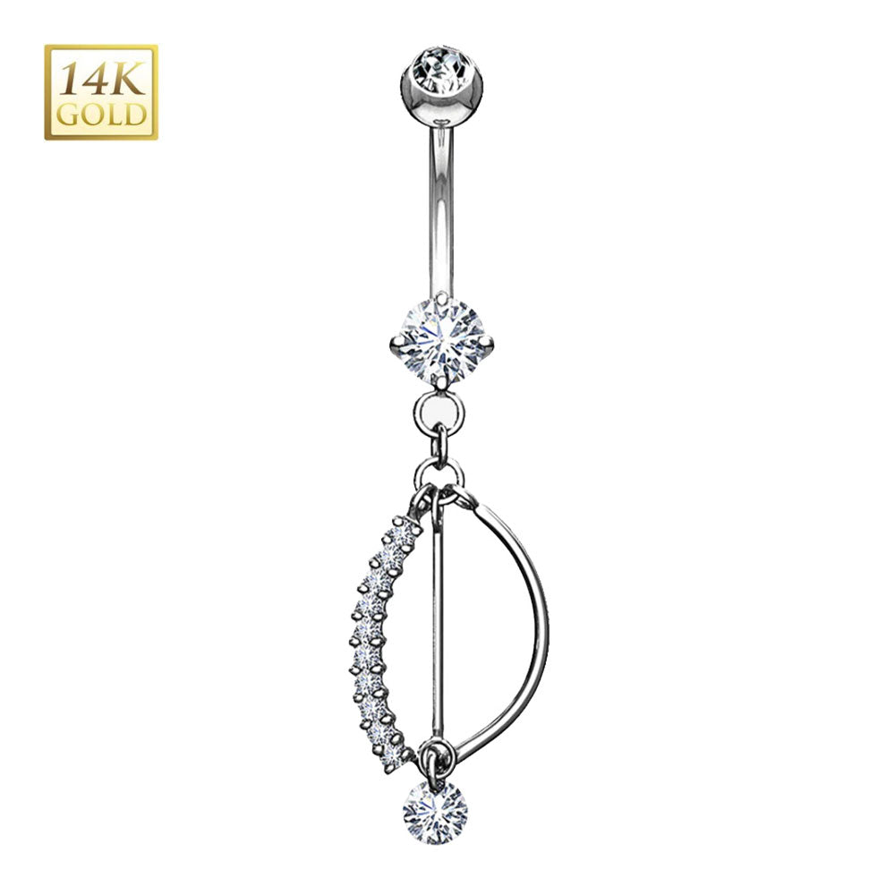 14K Solid Gold 14 Gauge Belly Button Ring with J Fish CZ Dangle
