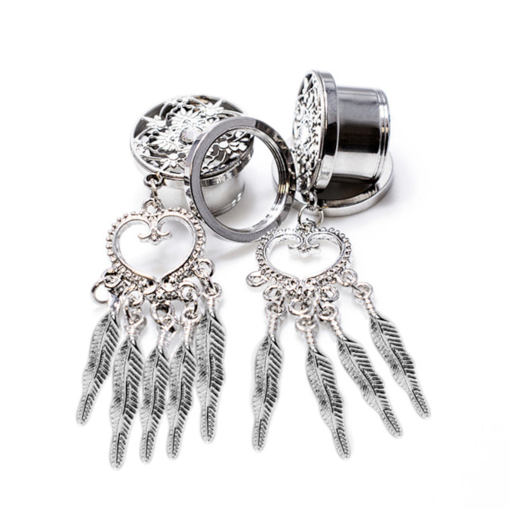 Surgical Steel Screw Fit Plugs with Dangle CZ Dream Catcher - Pair - photo 4